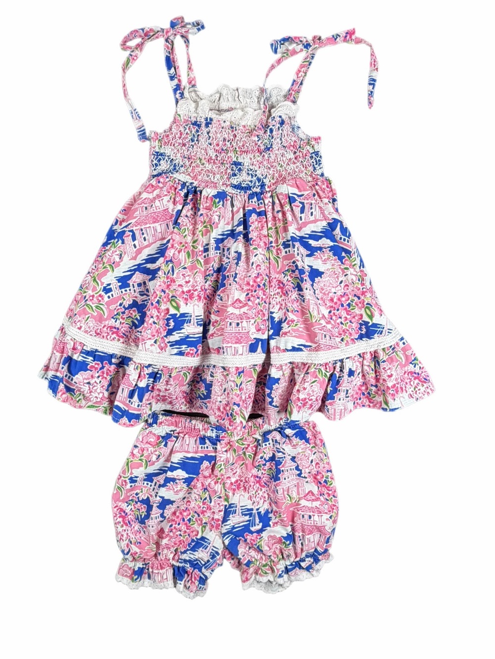 SWEETHONEY Smocked Top Tie Shoulder Dress with Bloomers - 5